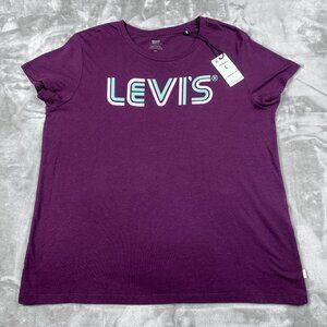 Levi's T-Shirt Women's Large Purple Graphic Tee Short Sleeve NWT Crewneck Casual